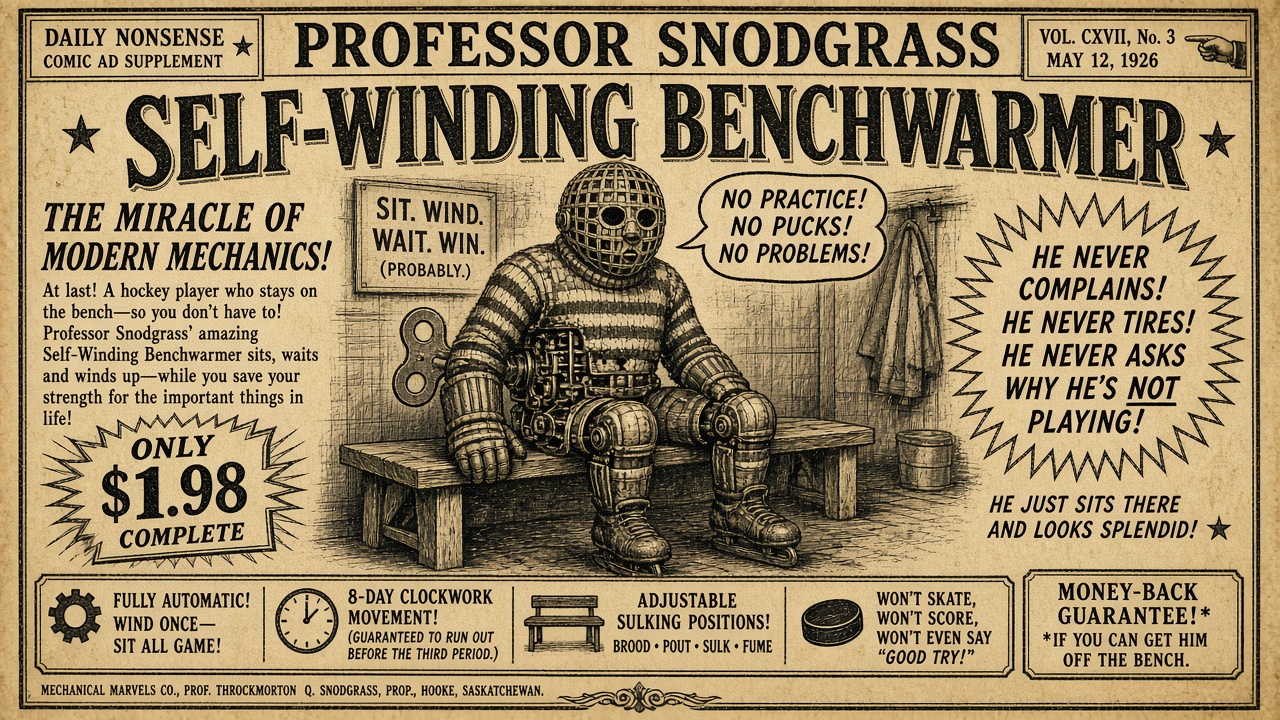 Advertisement for Professor Snodgrass Self-Winding Benchwarmer