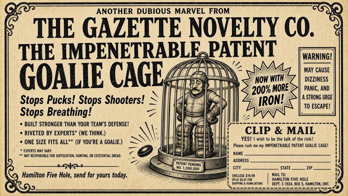 Advertisement for the Patent Goalie Cage