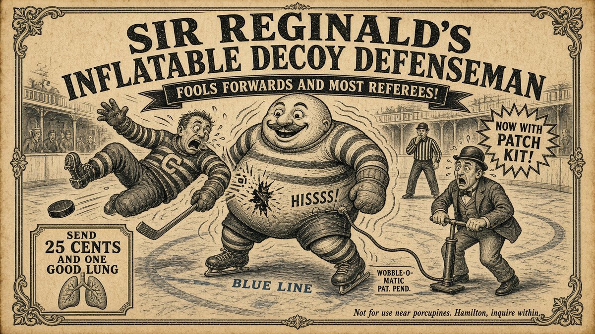 Advertisement for Sir Reginald's Inflatable Decoy Defenseman