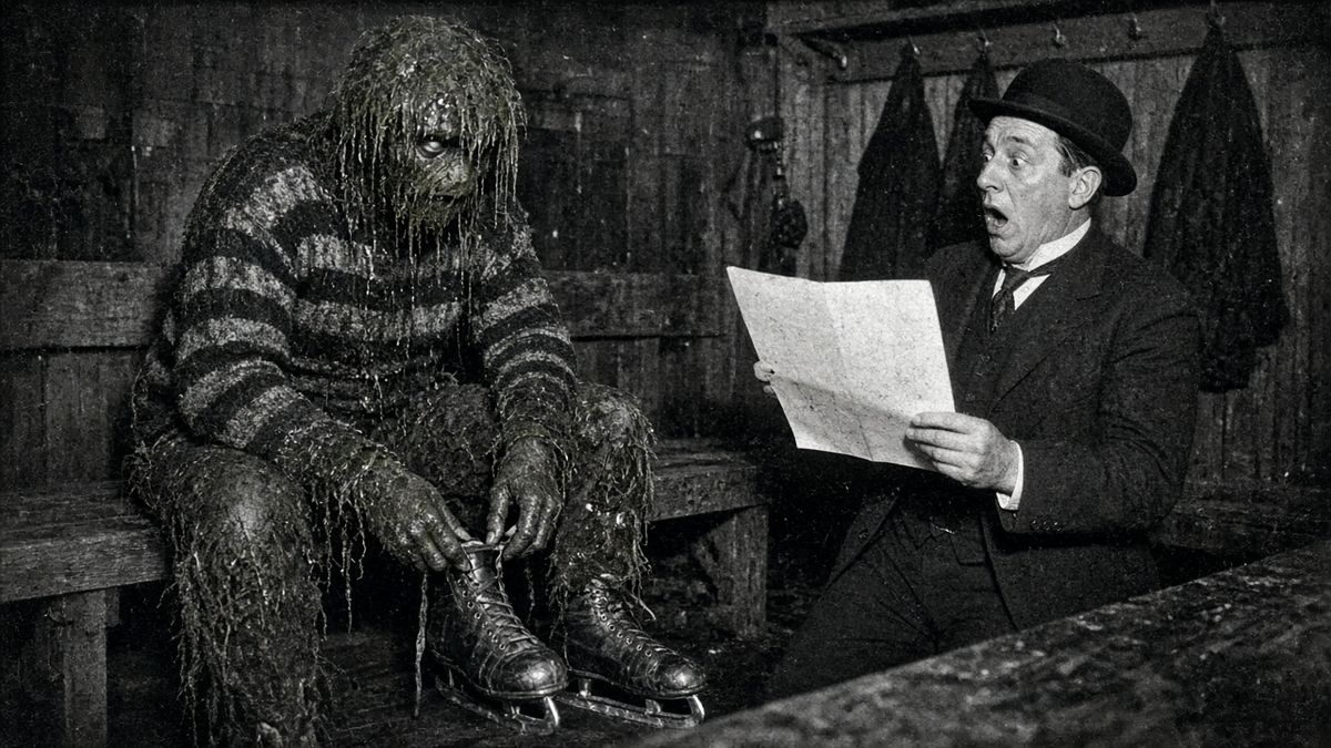 A dripping creature from the bog, wearing skates